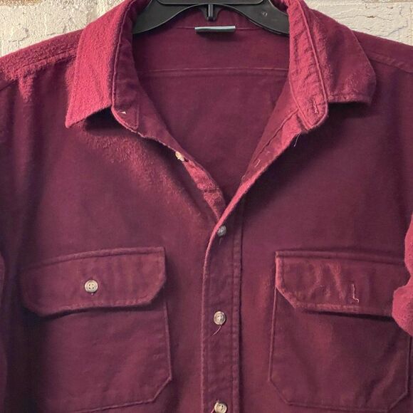 Vintage Woolrich Burgundy Flannel Button-Up Shirt – Size L - Picture 2 of 8